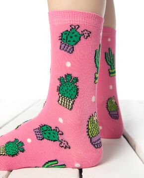Pembe Renk Kaktüs Desen Soket Çorap