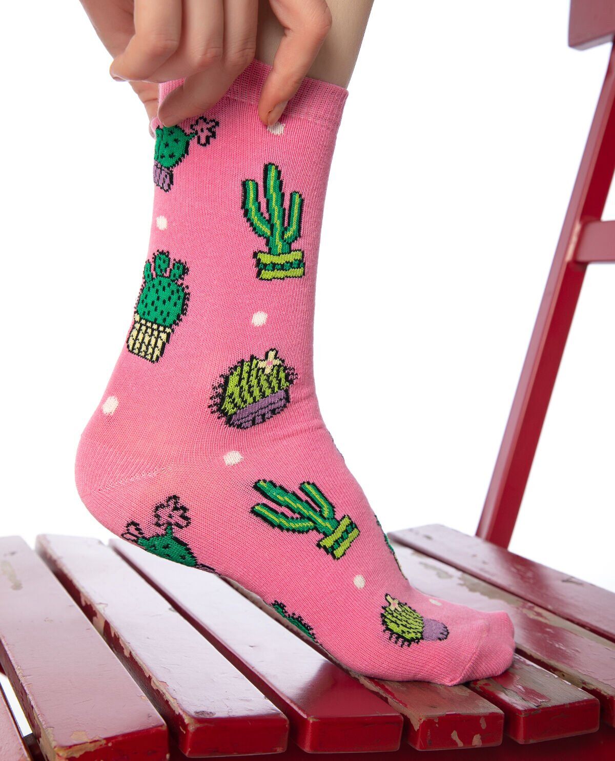 Pembe Renk Kaktüs Desen Soket Çorap PEMBE - 35/39