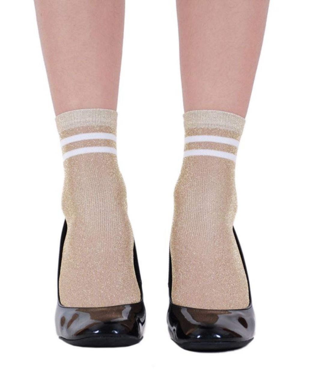Victoria Altın Simli Beyaz Çizgi Detaylı Çorap Brogetti ALTIN - TEK BEDEN