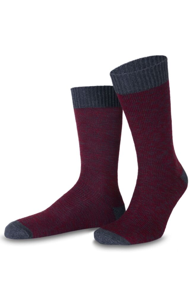 Yünlü Soket Çorap Bordo Gri Melanjlı Albert