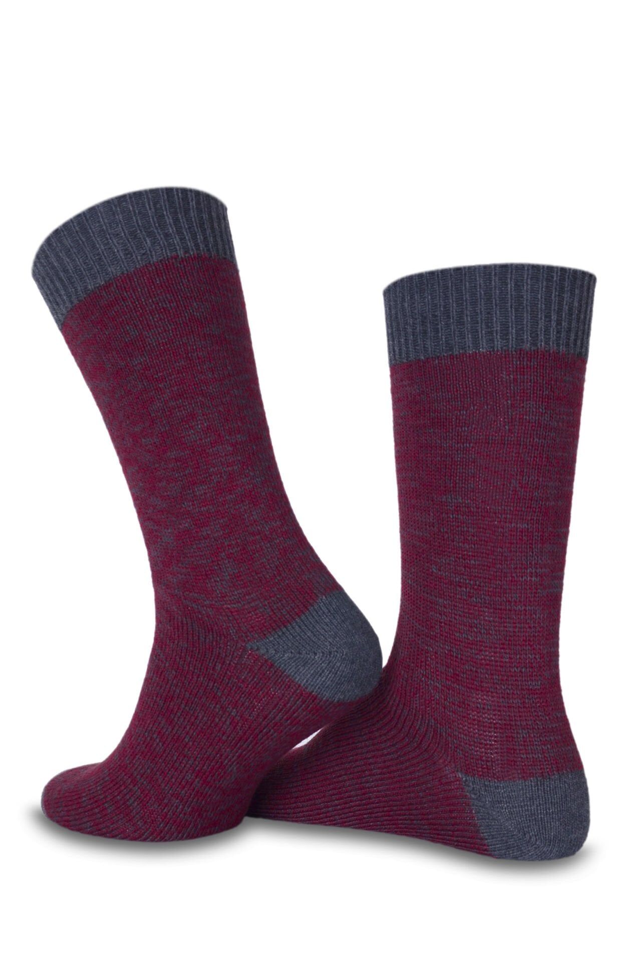 Yünlü Soket Çorap Bordo Gri Melanjlı Albert