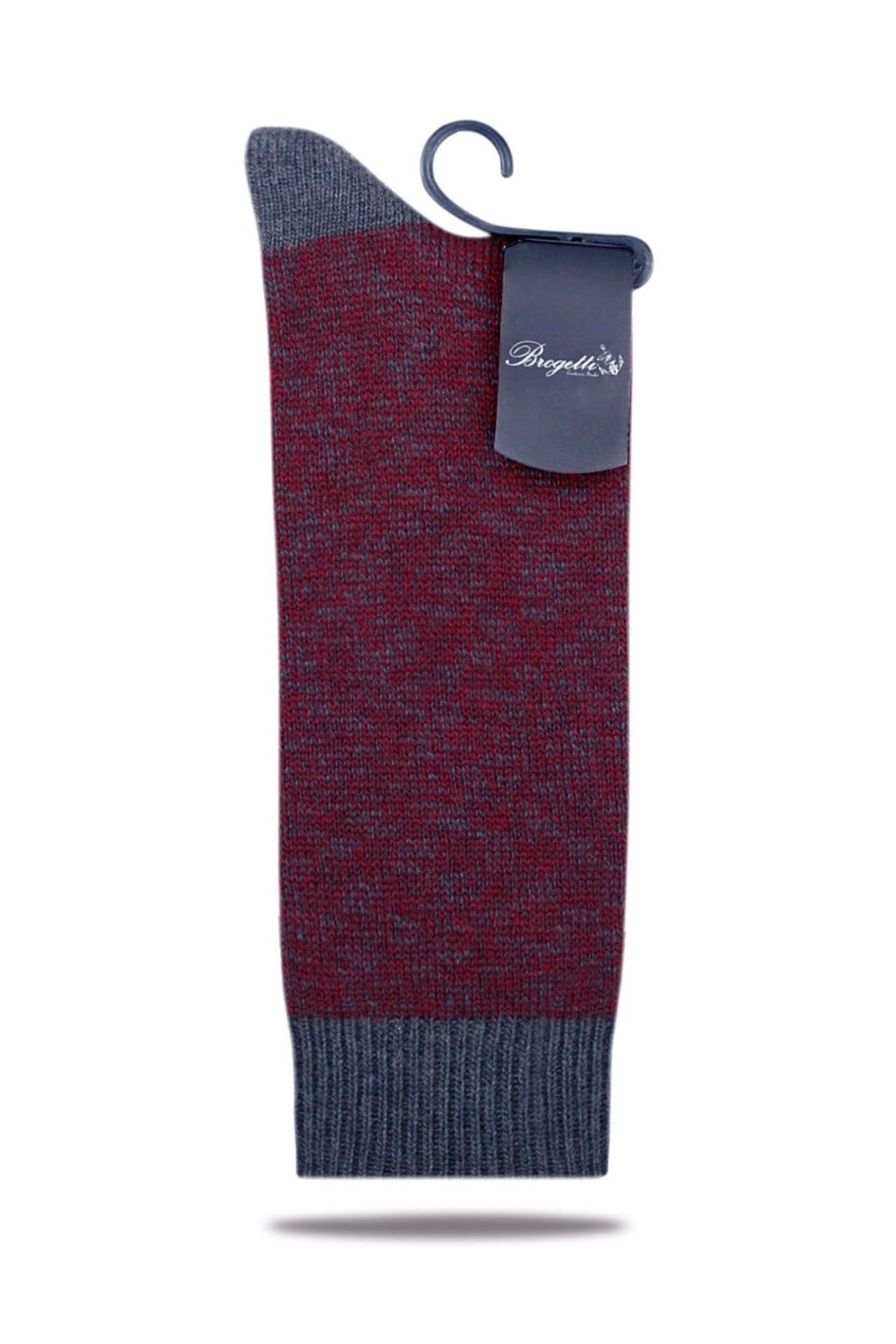 Yünlü Soket Çorap Bordo Gri Melanjlı Albert