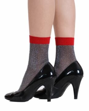 Angelina Simli Kırmızı Lastikli Çorap Brogetti