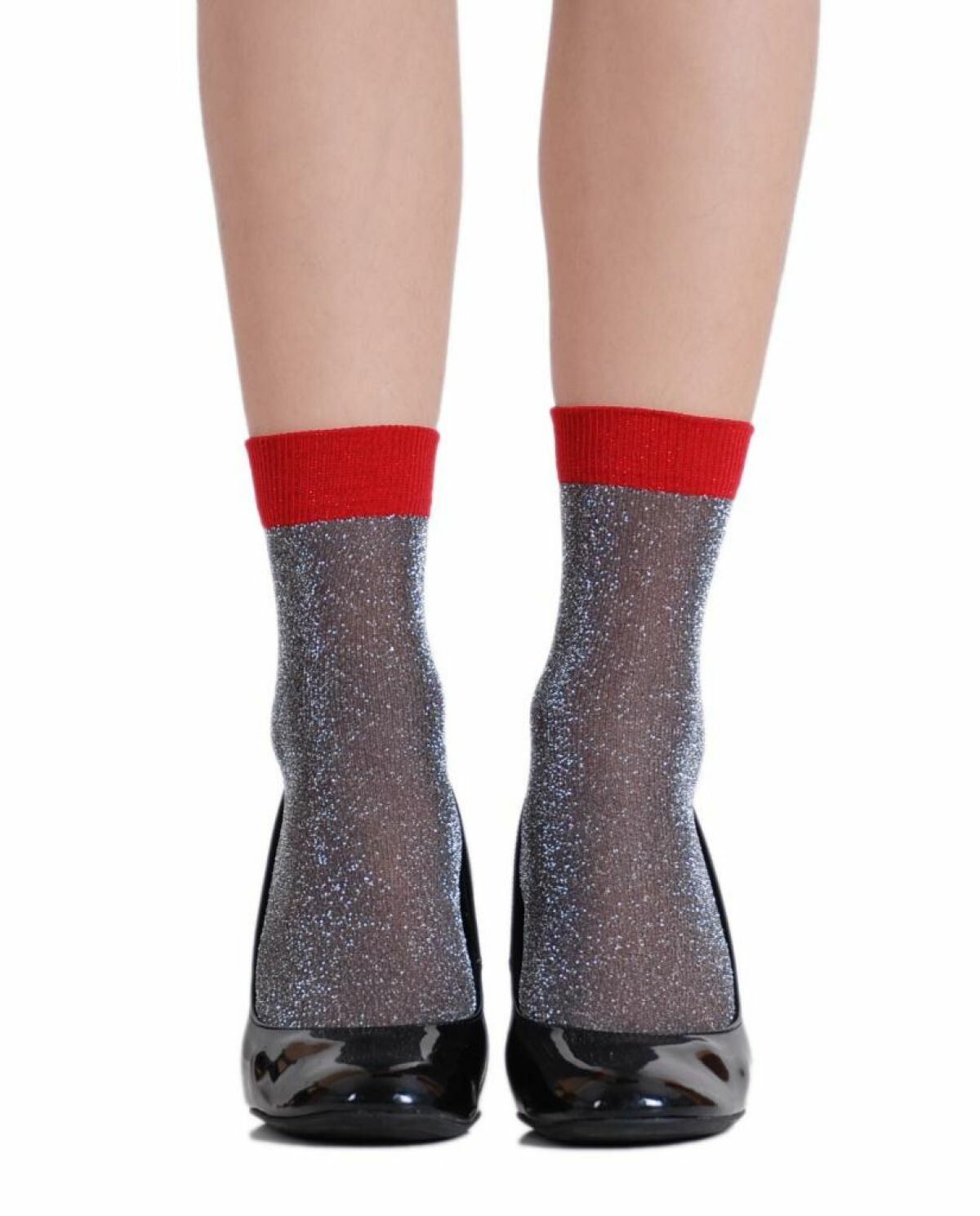 Angelina Simli Kırmızı Lastikli Çorap Brogetti