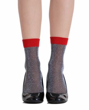 Angelina Simli Kırmızı Lastikli Çorap Brogetti