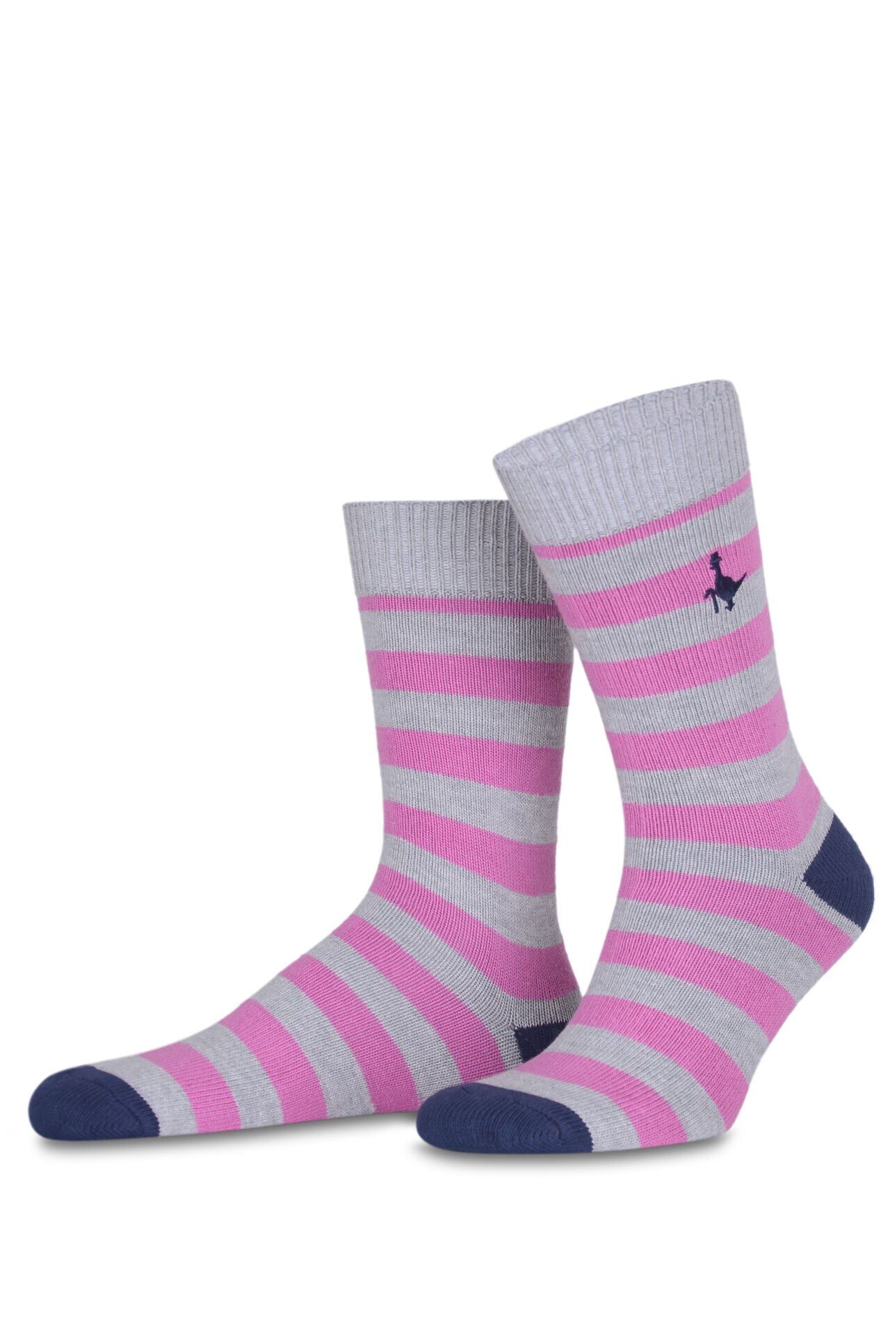 Gri Pembe Çizgili Soket Çorap Striped