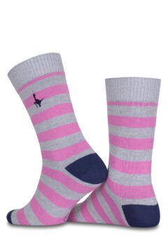 Gri Pembe Çizgili Soket Çorap Striped