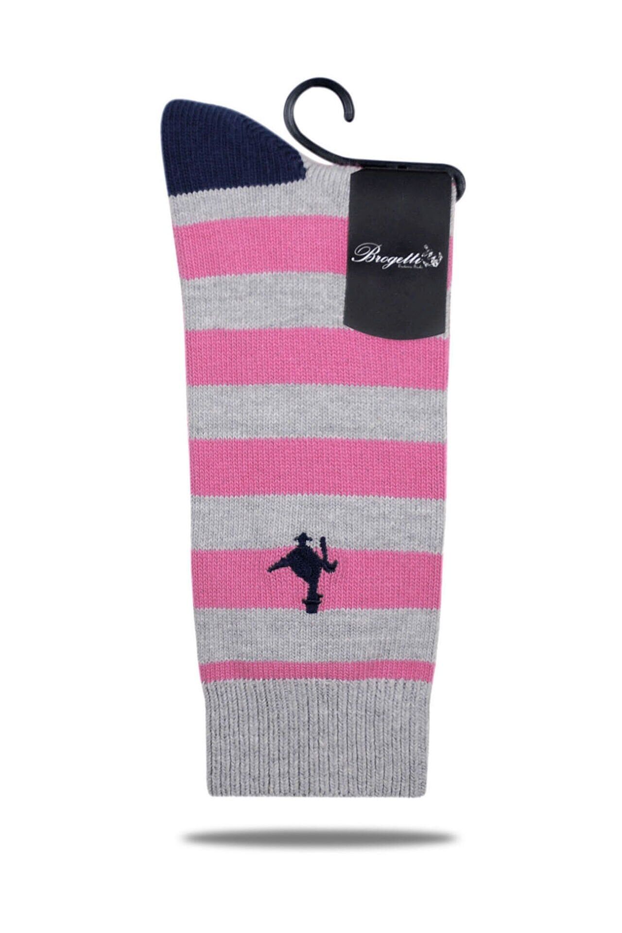 Gri Pembe Çizgili Soket Çorap Striped