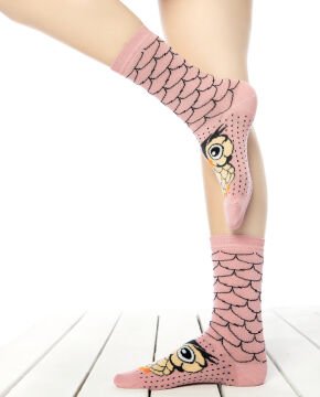 Pembe Renk Baykuş Desen Soket Çorap