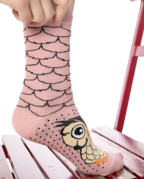 Pembe Renk Baykuş Desen Soket Çorap