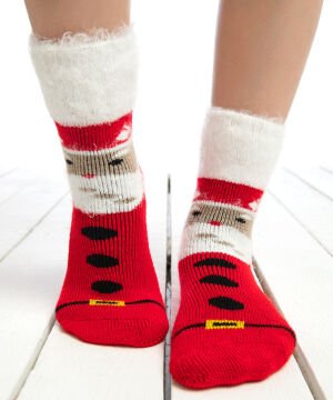 Yılbaşı Çorabı Havlu Tüy Detaylı Noel Baba Desenli