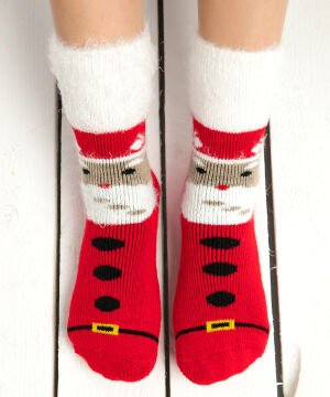 Yılbaşı Çorabı Havlu Tüy Detaylı Noel Baba Desenli