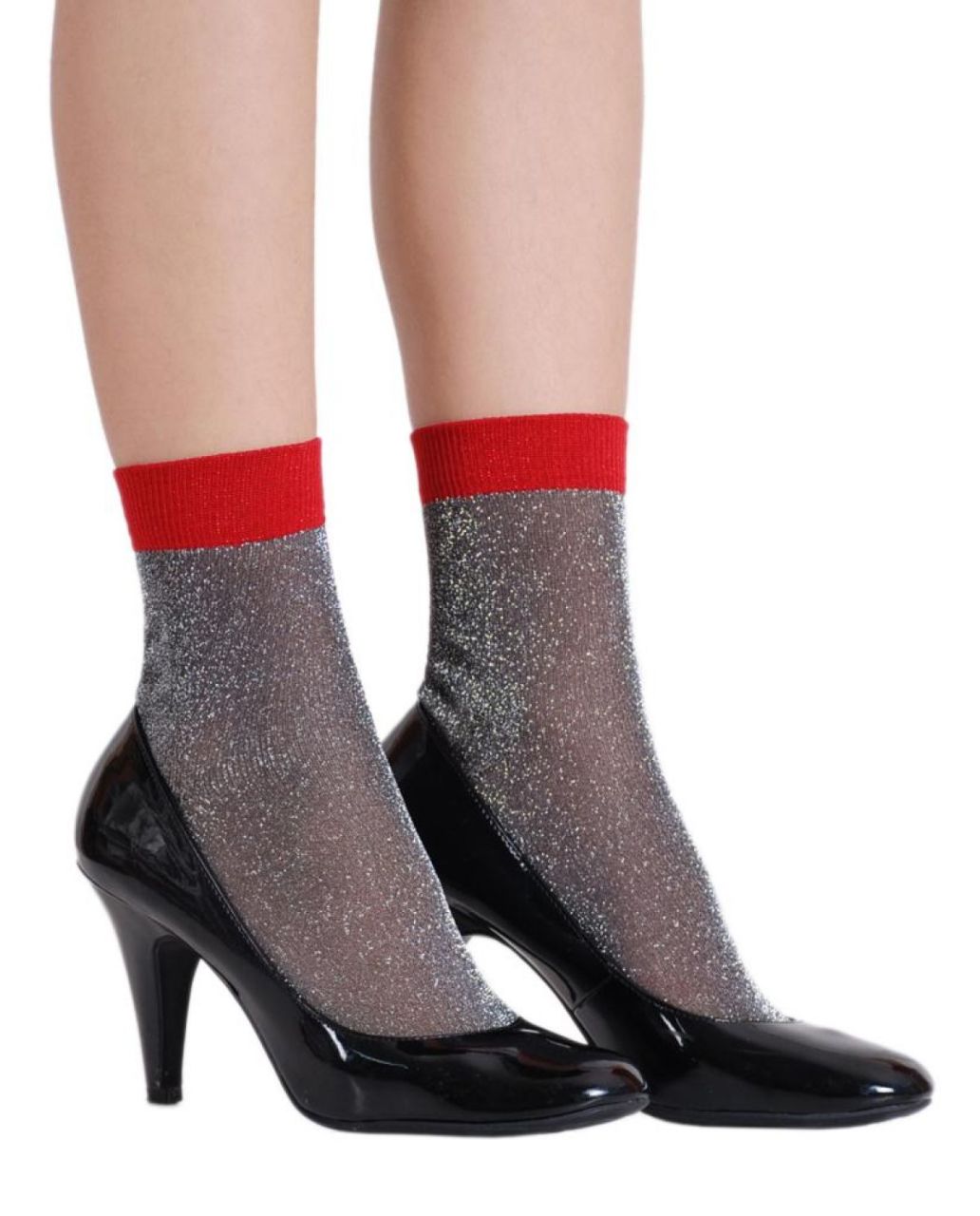 Angelina Simli Kırmızı Lastikli Çorap Brogetti GÜMÜŞ - TEK BEDEN