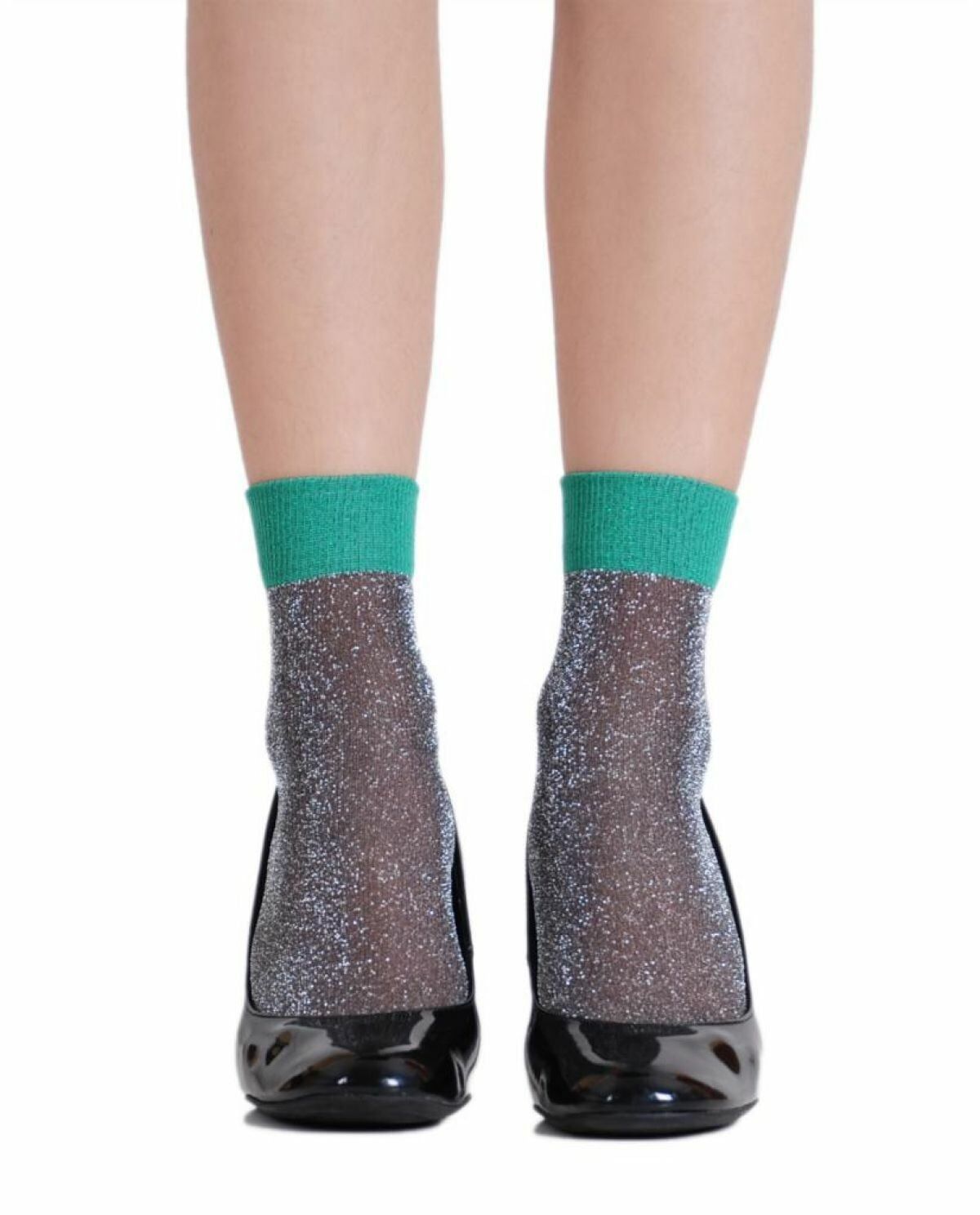 Angelina Simli Yeşil Lastikli Çorap Brogetti