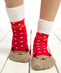 Havlu ve Tüy Detaylı Geyik Desenli Yılbaşı Çorabı RENKLİ - 36/40