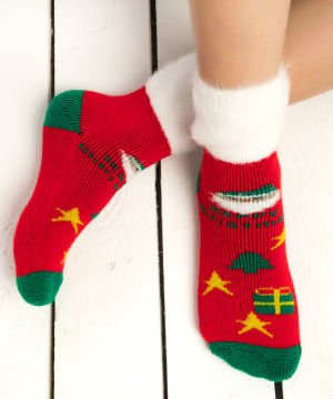 Havlu Yılbaşı Çorabı Tüylü Noel Baba Desenli