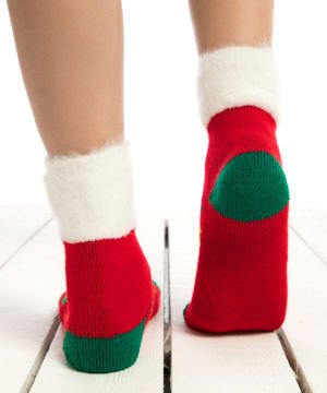 Havlu Yılbaşı Çorabı Tüylü Noel Baba Desenli