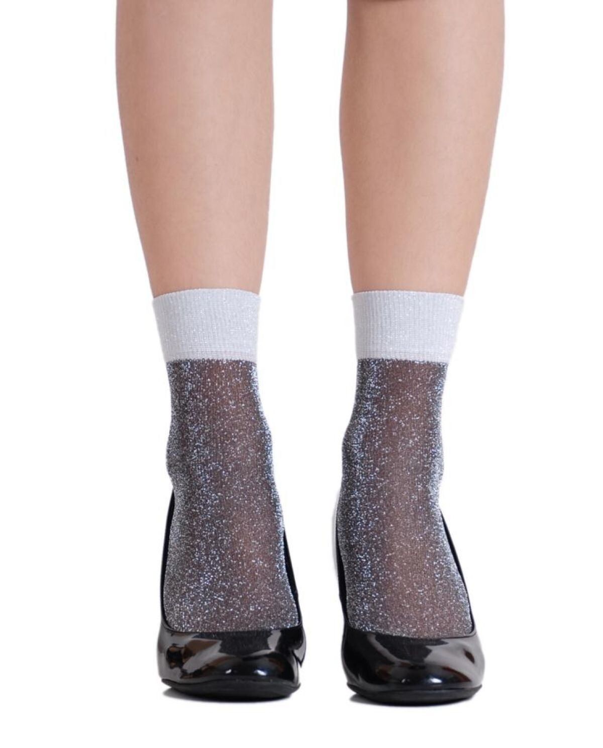 Angelina Simli Beyaz Lastikli Çorap Brogetti