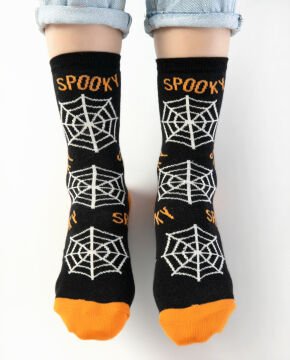 Spooky Yazılı Örümcek Ağı Desenli Kadın Soket Çorap