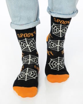Spooky Yazılı Örümcek Ağı Desenli Kadın Soket Çorap