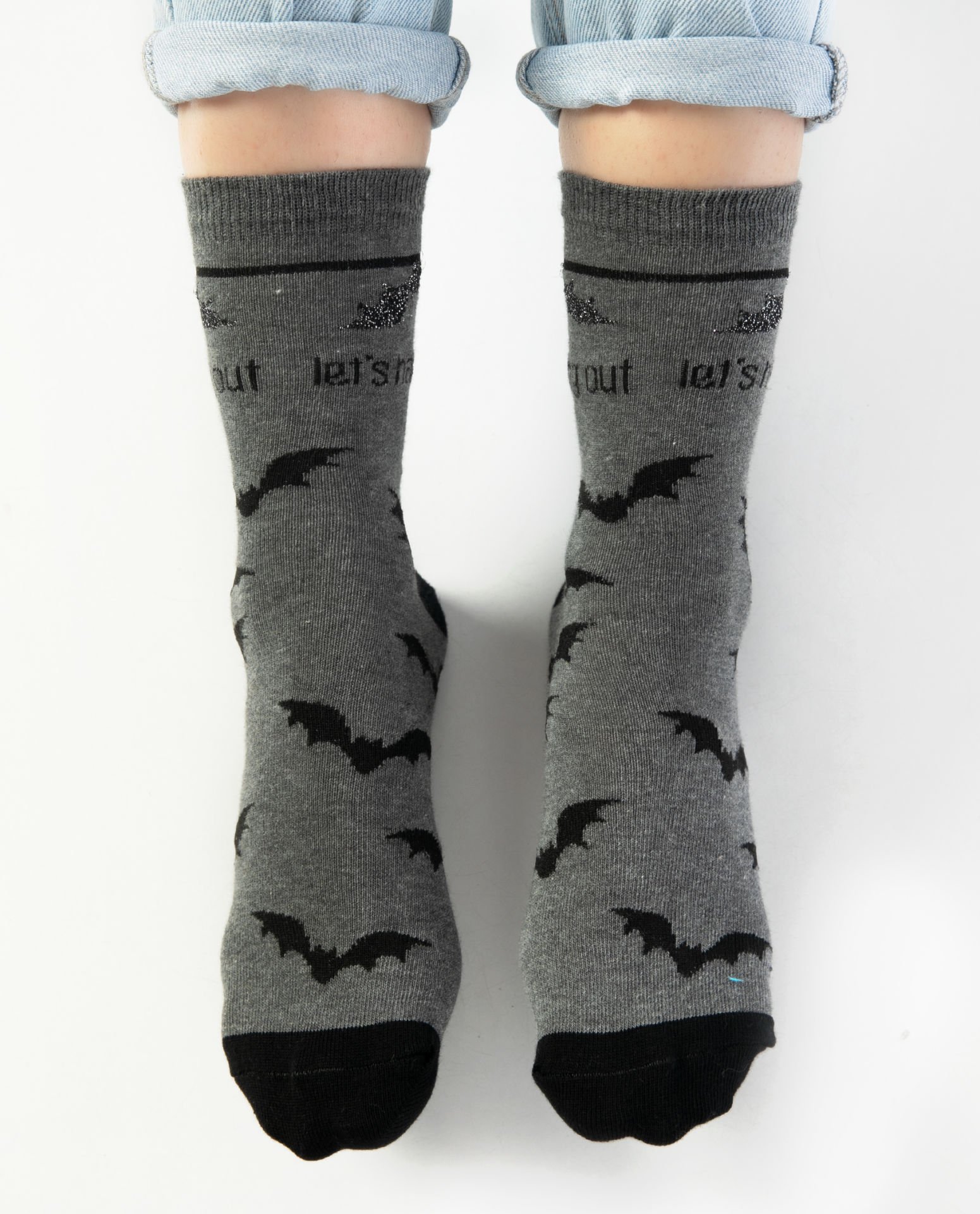 Let's Hang Out Yazılı Hallowen Desenli Soket Çorap