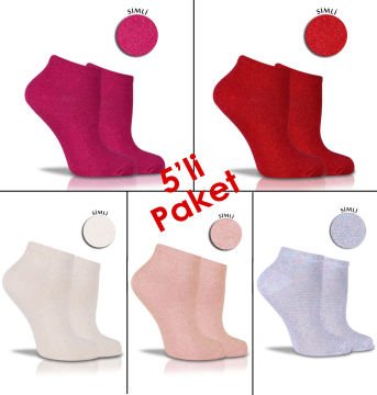 Kadın Düz Renkli Simli Çorap 5'li Ekonomik Paket