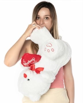 Kalpli Seni Seviyorum Yazılı 50cm Beyaz Peluş Ayıcık