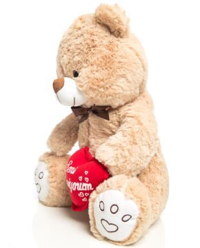 Kalpli Seni Seviyorum Yazılı 50cm Bej Peluş Ayıcık