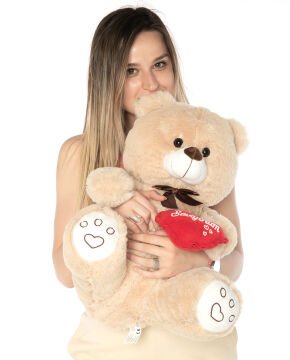 Kalpli Seni Seviyorum Yazılı 50cm Bej Peluş Ayıcık