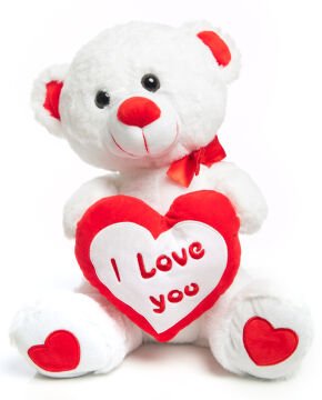 Kalpli I Love You Yazılı 40cm Beyaz Peluş Ayıcık