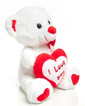 Kalpli I Love You Yazılı 40cm Beyaz Peluş Ayıcık