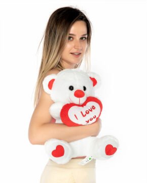 Kalpli I Love You Yazılı 40cm Beyaz Peluş Ayıcık