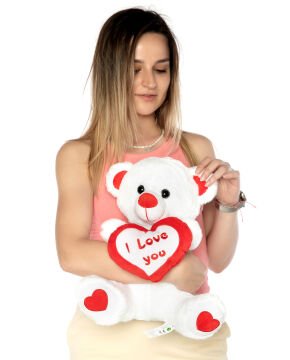 Kalpli I Love You Yazılı 40cm Beyaz Peluş Ayıcık