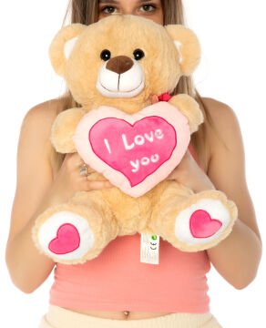 Kalpli I Love You Yazılı 40cm Bej Peluş Ayıcık
