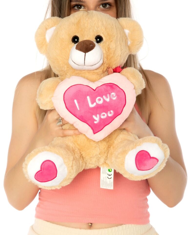 Kalpli I Love You Yazılı 40cm Bej Peluş Ayıcık