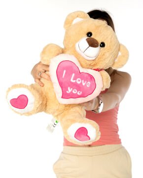 Kalpli I Love You Yazılı 40cm Bej Peluş Ayıcık