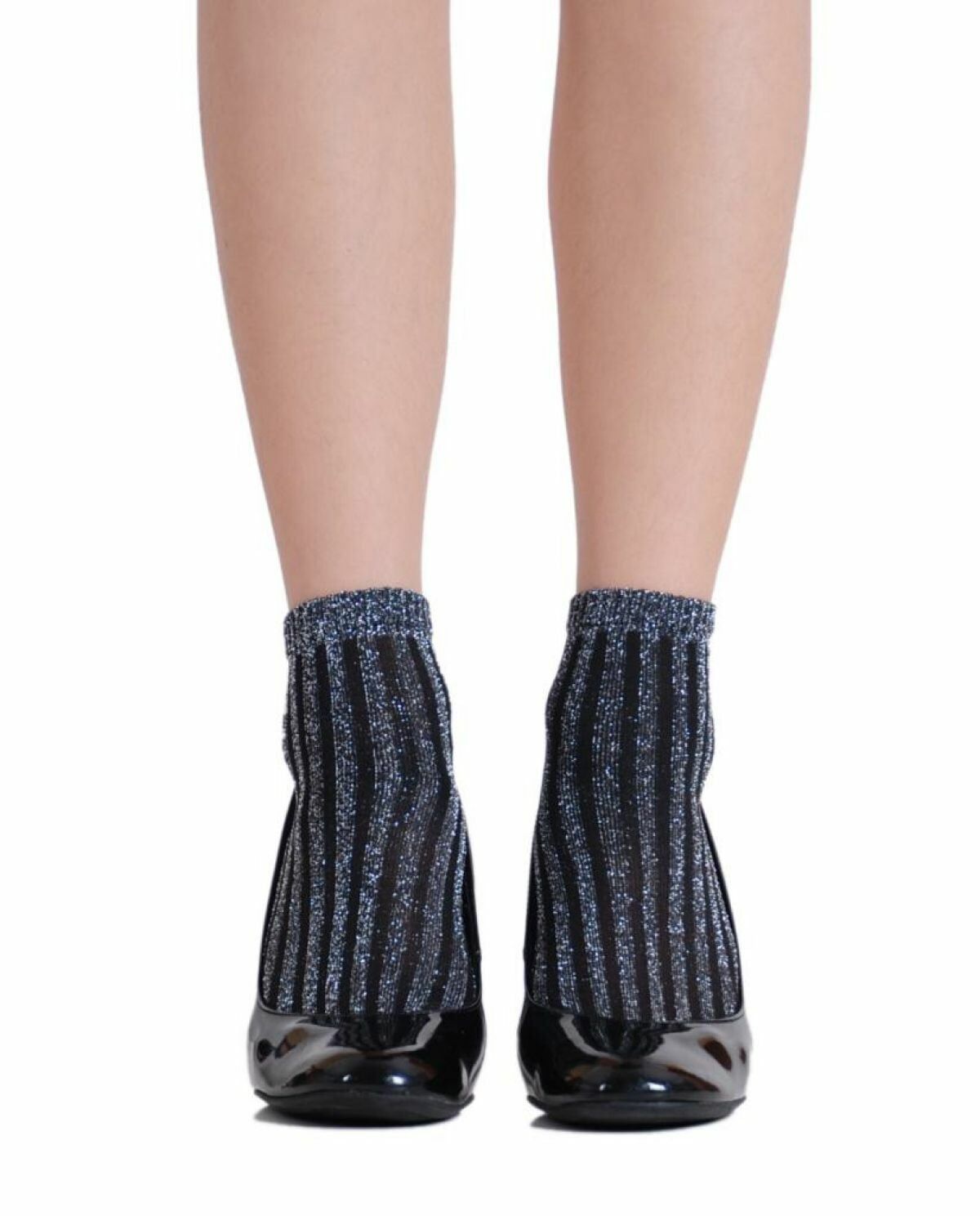 Laidies Dik Çizgili Simli Çorap Brogetti