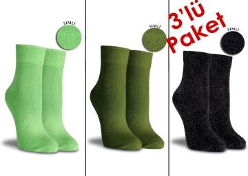 Simli Soket Çorap Düz Renk 3'lü Ekonomik Paket