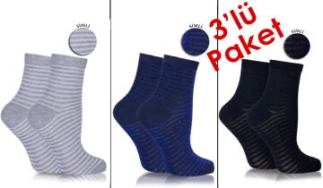 Çizgi Detaylı Simli Soket Çorap 3'lü Ekonomik Paket