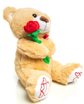 Elinde Gül Tutan Romantik 40cm Peluş Ayıcık