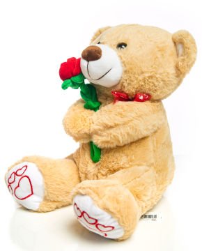 Elinde Gül Tutan Romantik 40cm Peluş Ayıcık