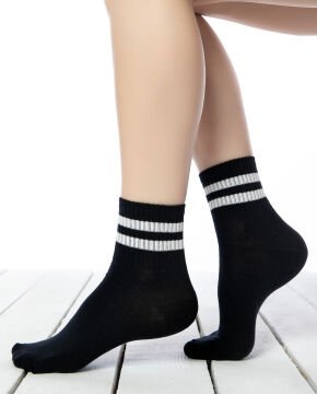 Serena Siyah Renk Beyaz Çizgili Tenis Çorabı