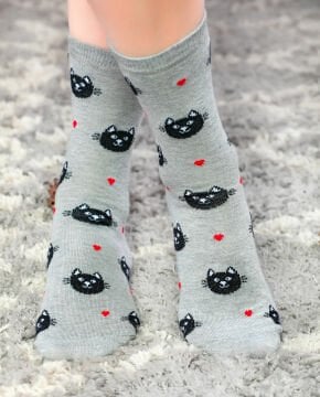 Kedi ve Kalp Desenli Soket Çorap Socks Concept