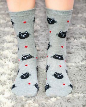 Kedi ve Kalp Desenli Soket Çorap Socks Concept