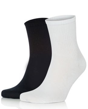 2li Paket Erkek Tenis Çorabı Siyah-Beyaz Renk