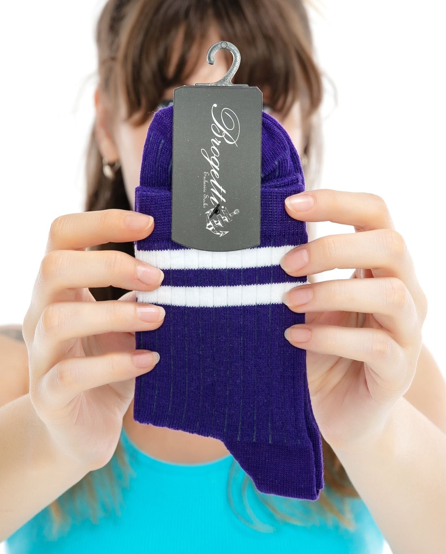 Larisa Mor Renk Beyaz Çizgili Soket Çorap