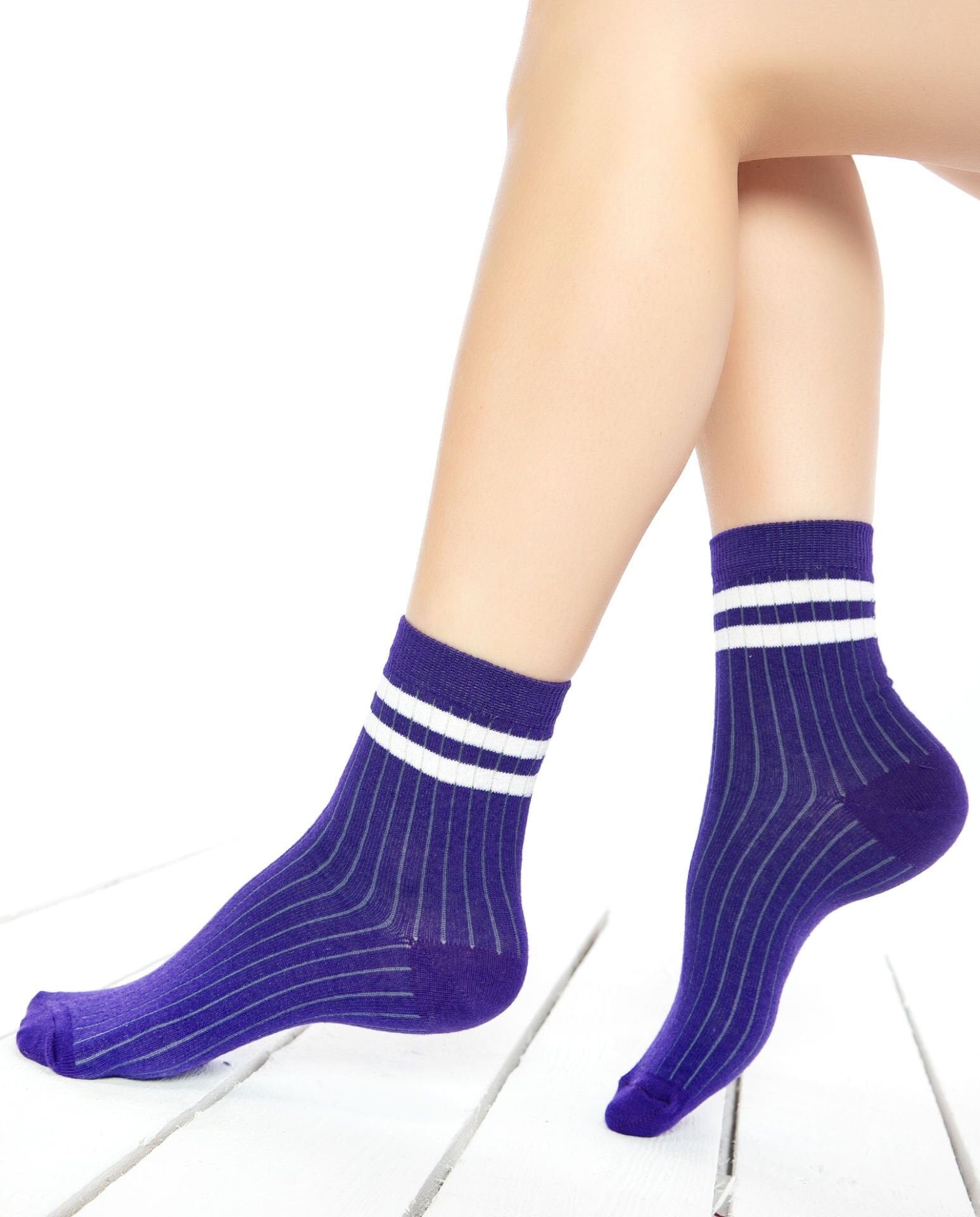 Larisa Mor Renk Beyaz Çizgili Soket Çorap