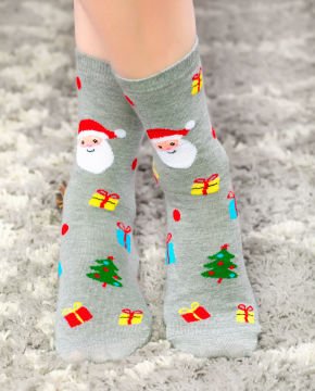 Yılbaşı Çorabı Hediye Paketi Noel Baba ve Çam Desenli