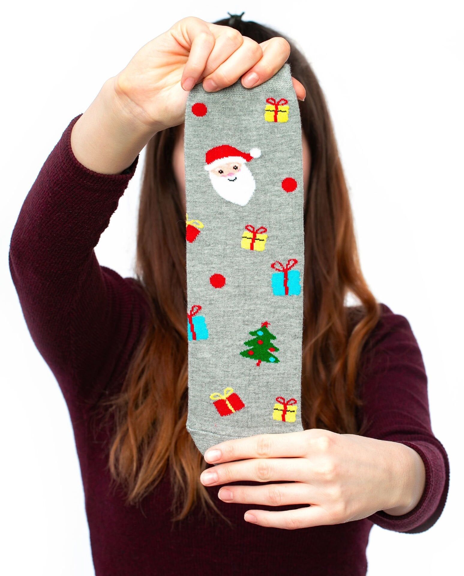 Yılbaşı Çorabı Hediye Paketi Noel Baba ve Çam Desenli