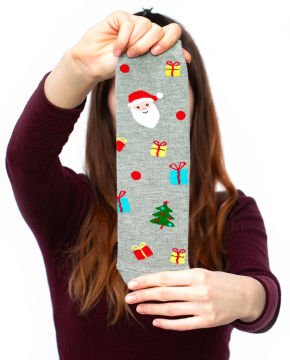 Yılbaşı Çorabı Hediye Paketi Noel Baba ve Çam Desenli